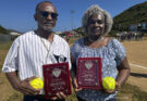 VI Baseball Softball Association Pitchers Raymond “Mahasa” Mercer, left, and Kathleen Fahie, had the fast pitch league named in their honor